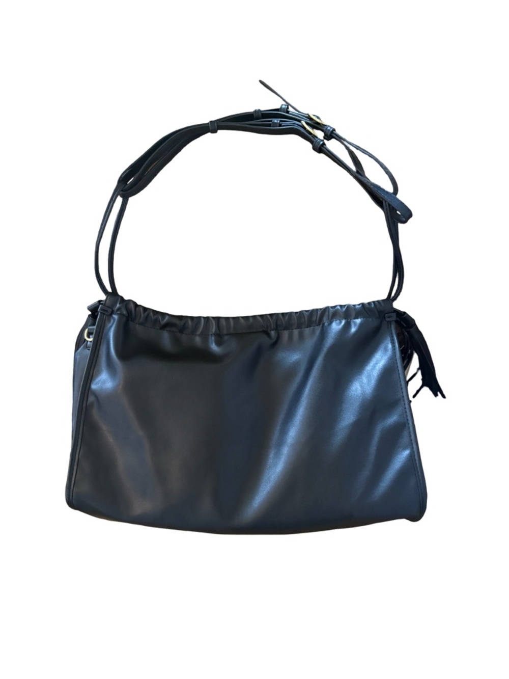 Black Vegan Leather Shoulder Bag with Adjustable Strap